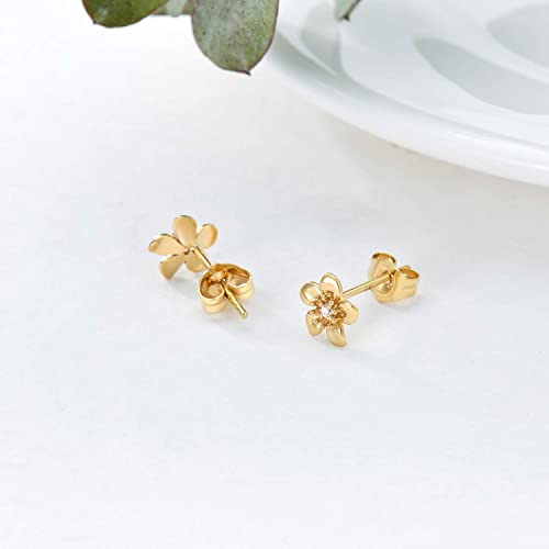 14k Gold Flower Stud Earrings for Women With Push Backs, Yellow Gold Blossom Flower Moissanite/Diamond Earring, Anniversary Mothers Day Jewelry Gifts for Mom/Wife/Friend3