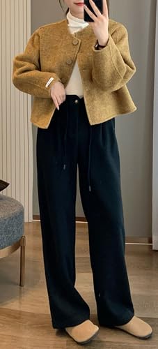 CHARTOU Women Crop Pea Coat Dressy Lady Jacket Short Winter Wool Blend Overcoat with Pockets3