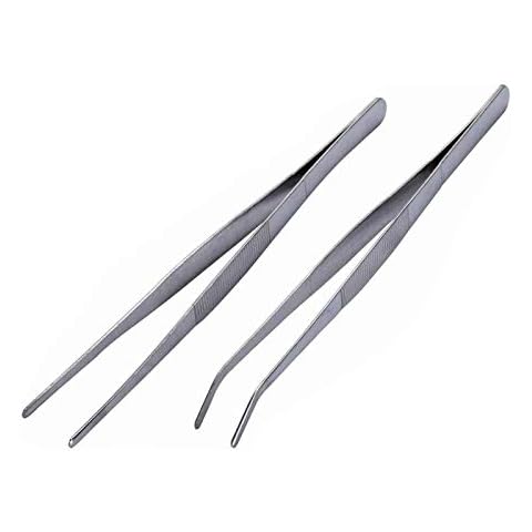 BinaryABC Stainless Steel Straight and Curved Nippers Tweezers Feeding Tongs for Reptile Snakes Lizards Spider(Silver) 2pcs Cover
