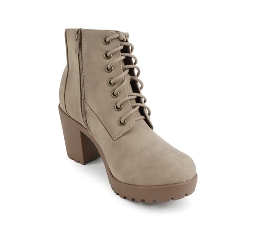 Image of Soda Second Lug Sole Chunky Heel Combat Ankle Bootie Lace up w /Side Zipper | Casual Boots