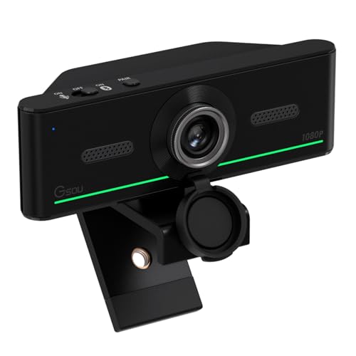 Gsou 1080P Webcam with Mics, Auto Light Correction, USB Plug&Play, Privacy Cover, Computer Webcam Connect Bluetooth Headset/Earphone/Speaker, Full HD for Business Meetings & Live Streaming
