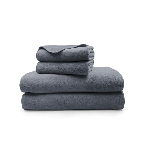 Image of Sassoon Venir Microfiber 4 Piece Towel Set 450 GSM (Stormdust Color) Ultra Soft Material, Towel for Daily use