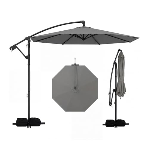 COSTWAY Parasol Déporté 3 x 3M, Parasol de Jardin Extérieur avec Pied et 2 Sacs de Sable, Manivelle, Rotation 360°, Anti-UV, 8 Baleines, pour Terrasse,...