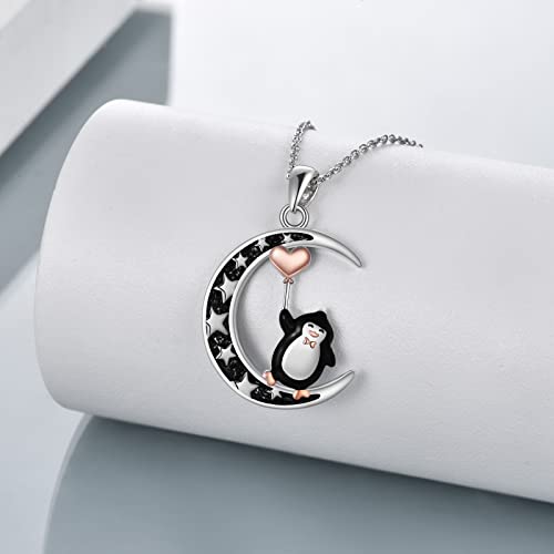 Yfn Penguin Necklace Sterling Silver Cute Animal Pendant Jewelry Gifts For Women Girls Mother Daughter Sister Friend (Penguin Moon) #TOP1
