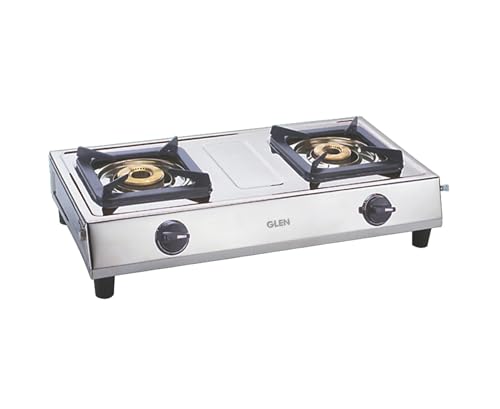 Glen Stainless Steel 2 Burner LPG Gas Stove | Brass Burner | ISI Certified | Brass Burner | 2-Year Brand...