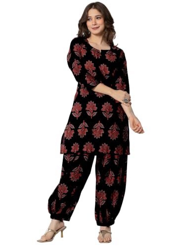 Image of rytras Women Pure Cotton Printed Straight Kurta Set with Palazzo Pants - Ethnic Wear