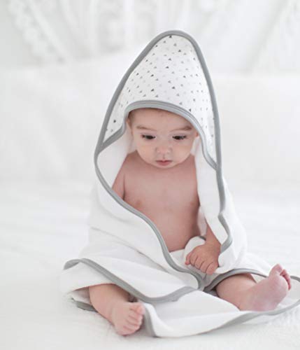 Image of SwaddleDesigns Cotton Terry Baby Hooded Towel, Tiny Triangle Shimmer, Sterling