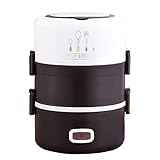 HAHABABY Boite à lunch électrique chauffante Lunchbox Gamelle pour bureau et masion Portable amovible boîte à déjeuner Récipient en acier inoxydable,Brown,2.0L