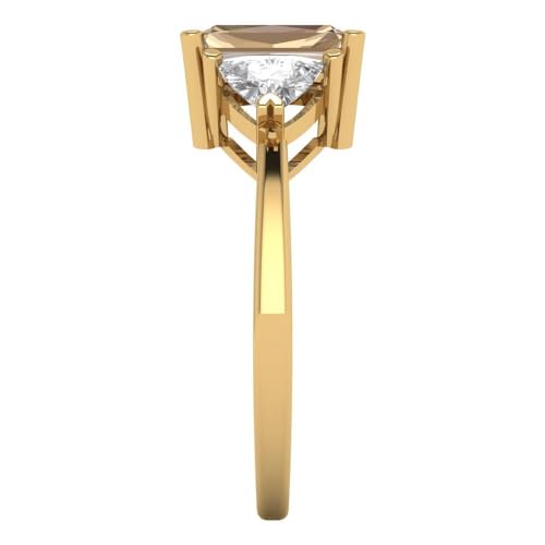 2.82 ctw Women's Engagement Ring | 18K Yellow Gold | 8x6mm Emerald Cut Yellow Moissanite Three-Stone Anniversary Bridal Promise Ring3