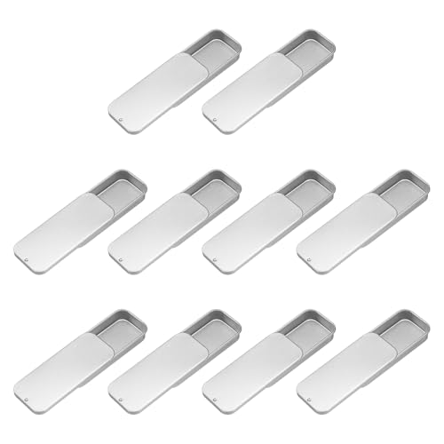 Image of uxcell 10Pcs Slide Top Tin Containers, Mini Metal Empty Tins Box with Sliding Lids, 3.1 inchx1.3 inchx0.4 inch Rectangular Storage Organizers for Lip Balm, Solid Perfume, Small Items, Silver