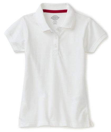 Dickies Big Girls' Short Sleeve Pique Polo Shirt, White, X-Large