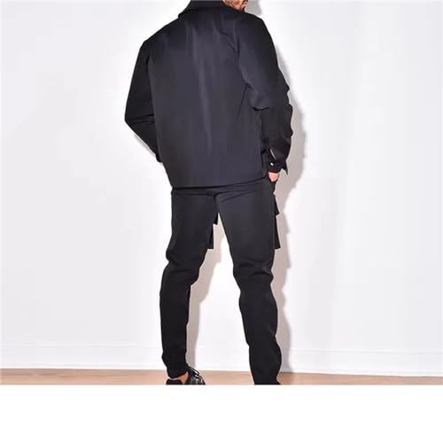 Spring Autumn Men Turn-Down Collar Jackets Pockets Cargo Pants Suits Men Stylish Slim Outfits3