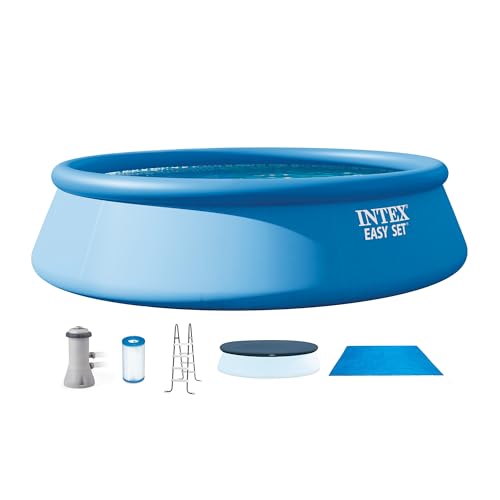 Intex Easy Set 15 ft x 42in Above Ground Pool Set, Round Inflatable Swimming Pool with 1000 GPH Cartridge Filter Pump, Ladder, Cover, & Ground Cloth