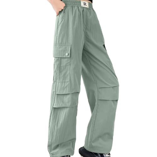 Girls Cargo Pants with Pockets Streetwear Solid Color Casual Comfortable Stretchable Durable Soft Fabric for 4-14