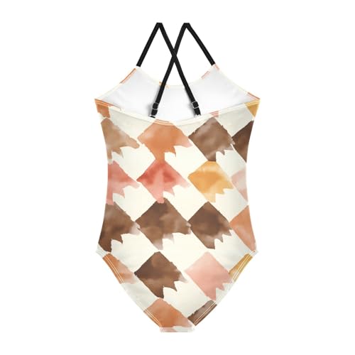 KLL Brown Houndstooth Toddler Girl 1 Piece Swimsuit Beach Swimming Suits Adjustable Strap Cute2