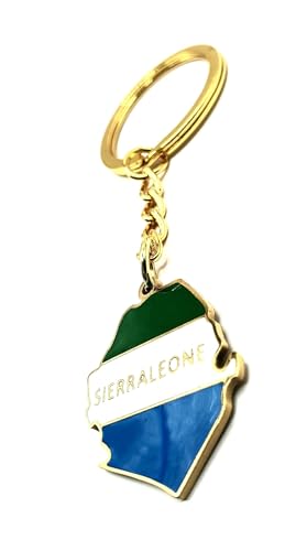 Porte-clés doré en métal émaillé avec drapeau de la Sierra Leone Afrique de l'Ouest, multicolore, taille unique