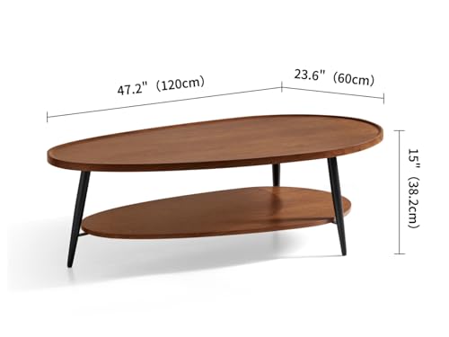 Saint-Mossi-Modern-Coffee-Table-for-Living-Room-Mid-Century-Oval-Wood-Coffee-Table-Double-Layer-Center-Table-for-Small-Space-D47xW236xH15-Espresso