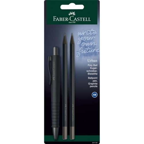 FABER-CASTELL 241124 Kit d'écriture All Black avec stylo à bille Poly Ball Urban et 2 crayons Urban