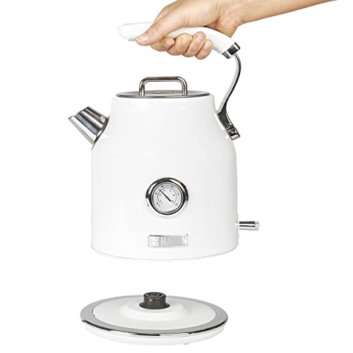 Haden Dorset 75073 Retro Stainless Steel Tea Kettle, 1500W Hot Water Kettle Electric Kettles for Boiling Water, 1.7L Ivory White Electric Tea Kettles Automatic Shut Off, Boil-Dry Protection Tea Pots