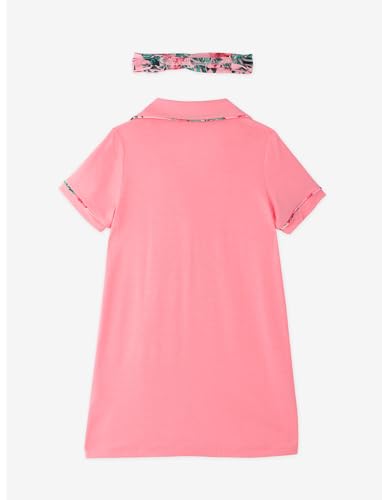 PATPAT Nightgowns for Girls with Headband Kids Short Sleeve Button Down Sleepshirt Dress Nightie Pajamas 5-12 Years2