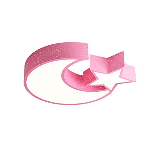 Lustre LED pour chambre d'enfant plafonnier design lune et étoile rose et blanc