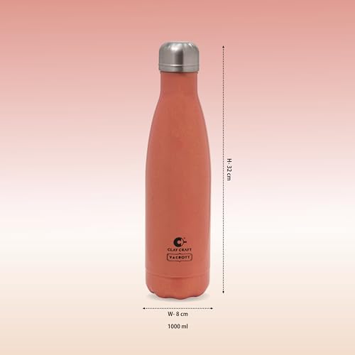 Image of Clay Craft Vacbott Vaccum Bottle, Stark Sparkle Double Walled 24 Hours Hot and Cold Water Bottle - 1 Piece - 1000 ml (Sparkle Ruby) Water Bottles for School, Office, Gym, Leakproof, Rust free Bottle