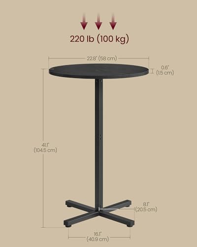 Image of VASAGLE Round Cocktail Table, High Top Bar Pub Table with Metal Frame and Cross Base, for 2-3 People, Modern, Easy to Assemble, 22.8 x 41.1 Inches, Ebony Black ULBT361BE01S