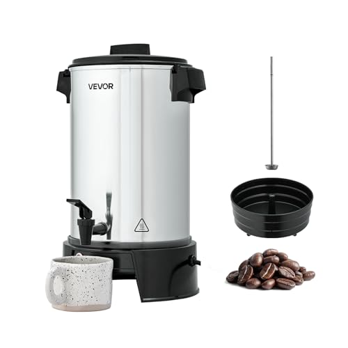 VEVOR Percolateur à Café 6 L 40 Tasses, Distributeur de Boissons Chaudes avec Robinet Anti-goutte, Infusion Rapide, Contrôle Automatique de la Température, pour Restauration Bar Café Restaurant