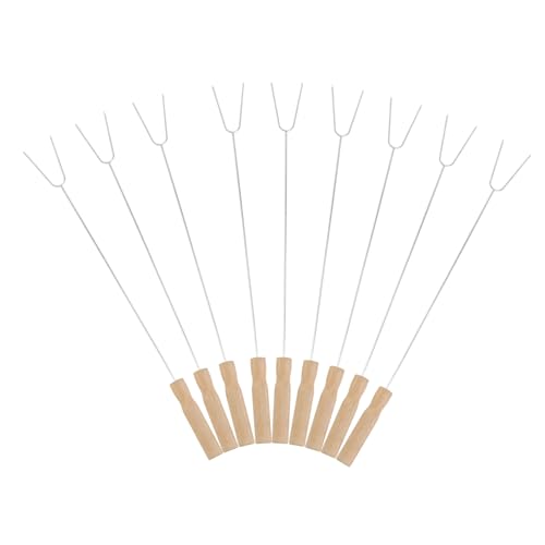 Toddmomy 15Pcs Stainless Steel Barbecue Fork with Wooden Design for Outdoor Bbq Parties Camping and Grilling Durable Roasting Tools for Food Preparation