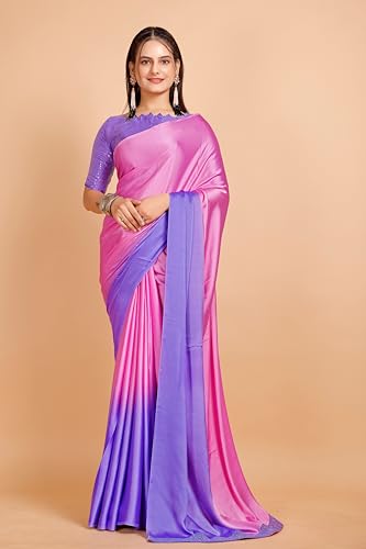 Image of Garden Vareli Lace Border Satin Saree with Unstitched Sequin Blouse Piece