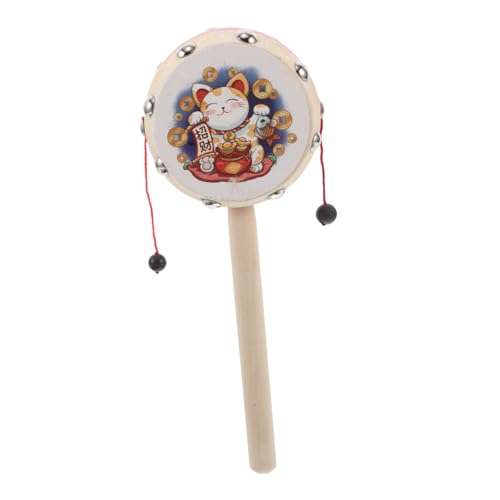 TEMPNAP カートゥーンデザインの赤い招財猫木製?浪鼓 赤と白の伝統的な