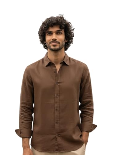 Image of Men's Linen Cotton Shirt | Solid Design | Full Sleeve | Regular Fit | Button Down Collar | Summer Casual & Formal Wear