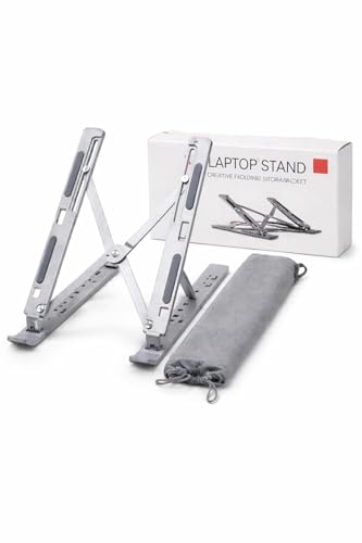 Image of KATYAYANI Adjustable Laptop Stand for Desk | Portable & Foldable Aluminium Laptop| Heat-Dissipation, 7-Level Height Adjustable Holder | Compatible with 10-17 Inch Laptops, Tablets Carry Pouch Included