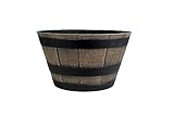 The HC Companies 17.5 Inch Whiskey Barrel Planter - Weather Resistant Resin Plant Pot for Indoor Outdoor Use in Dark Oak Color (Faux Wood)