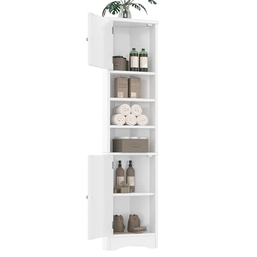 Aceinheu Badezimmerschrank Eckschrank 170cm Hoch, Dreieckiger Badschrank Weiß, Hochschrank mit Türen & verstellbaren Einlegeböden, Feuchtigkeitsbeständiger Badregal, Platzsparend (Weiß)