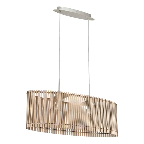 EGLO Pendelleuchte Sendero, Hängelampe Boho, Hängeleuchte aus Stahl in Nickel-Matt, Holz in Ahorn, Esstischlampe Natur, Wohnzimmerlampe hängend mit E27 Fassung, 77,5 cm
