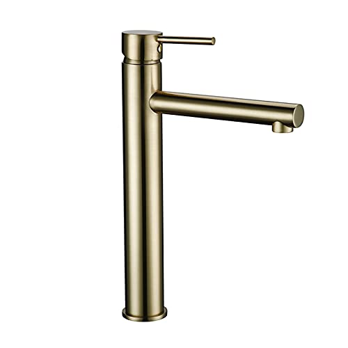 OWOHYG Grifo de lavabo de baño de una sola manija, grifo mezclador de latón alto, grifo de fregadero de un solo agujero, grifo de baño de agua caliente y fría con manguera de entrada de agua para