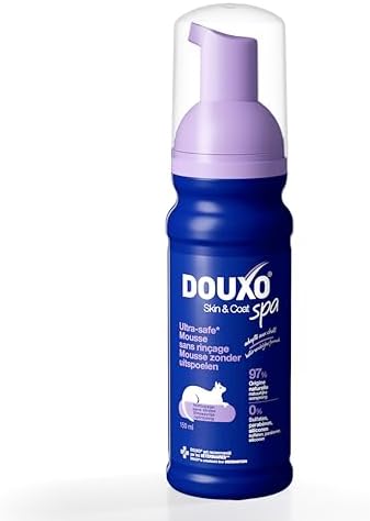 DOUXO Skin & Coat Spa - Ultra-Safe Mousse sans rinçage et sans Stress pour Chat, 150 ML, nettoie et rafraîchit Le Poil, Laisse Le Pelage Doux, Brillant et agréablement parfumé, respecte la Peau.