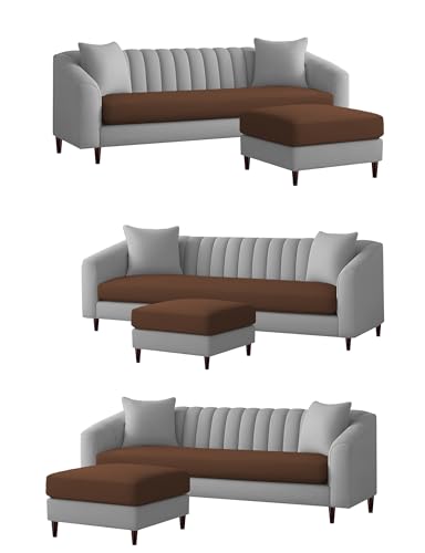 Image of Casaliving Doraldo 4 Seater L Shape Convertible Sofa Set for Living Room, 3 Seater & Ottoman Modular Sectional Couch for Small Space (Brown Grey Colour) Fabric