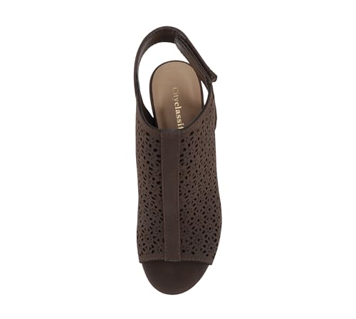 Image of CITYCLASSIFIED inchElect inch ~ Women's Peep Toe Laser Cut Geometric Caged Slingback Ankle Strap Low Stacked Heel Ankle Bootie