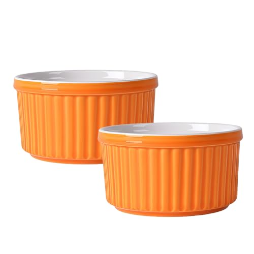 Ramekins - Ramekins aptos para horno, 6 onzas, ramequines, cuencos Ramekin, platos de soufflé de crema brulee (naranja, juego de 2)