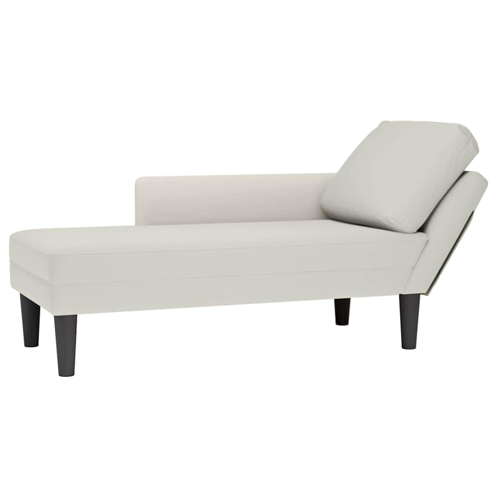 Szezlong z poduszką i prawym podłokietnikiem, kremowy, aksamitny, 132 x 56 x 70 cm, tapicerowany leżak do salonu, sypialni, biura, ergonomiczny i wygodny do relaksu i czytania