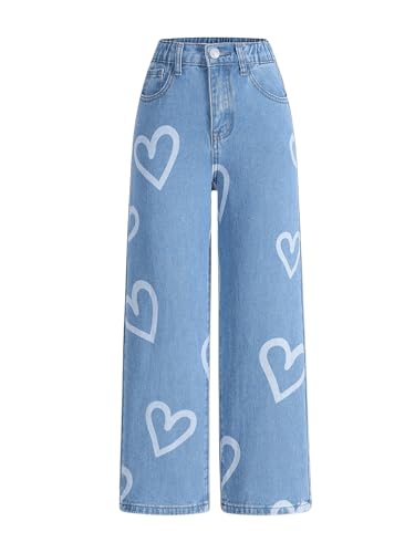 GORGLITTER Girl's Graphic Printed Straight Wide Leg Jeans Loose Y2k Denim Pants Streetwear