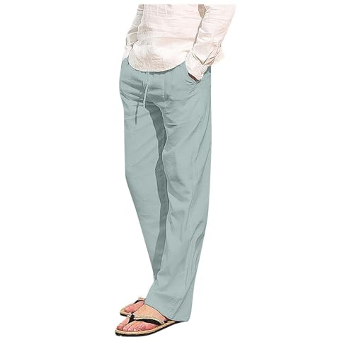 Men's Casual Linen Pants Beach Summer Drawstring Elastic Waist Lightweight Trousers Pants