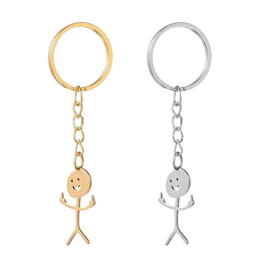 DHWEKU Smiley Face Figurina Linguaggio dei Segni Portachiavi - Dito, Legami, Regali Stupidi, Carino, Tendenza, Borsa, Auto, Chiave, Ciondolo, Coppia Regalo - 2 Pezzi