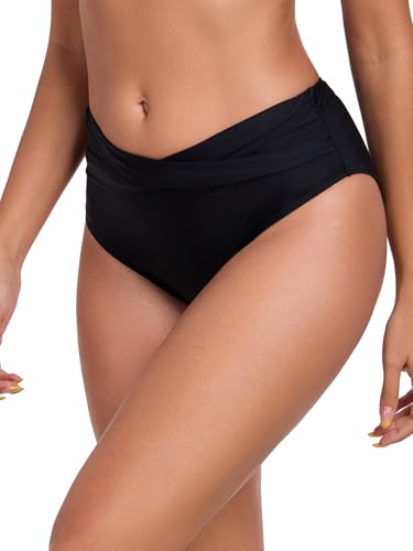 Ocean Blues Women's Twist Bikini Bottom Ruched Bathing Suit Bottom Mid Rise Swim Bottom4