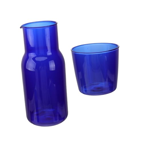 Set vaso y botella de vidrio azul 500ml 2 piezas