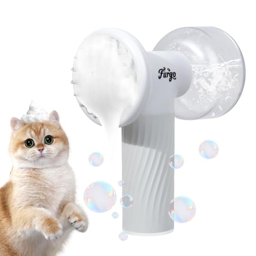 Furgo Dog Bath Brush with Automatic Shampoo &amp; Foam Dispenser, Soft Silicone Massage Brush for Deep Cleansing, Nourishing &amp; Grooming, Rechargeable Cat Foam Sprayer for All Hair Types Pets