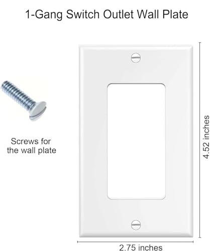 Image of ZEFTV Decorator Wall Plates 1-Gang Switch Outlet Electrical Cover Plate Unbreakable Thermoplastic Faceplate for Light Receptacle Outlet Switch, White (100 Pack)