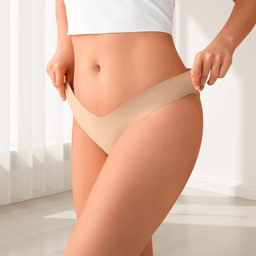 Image of DEANGELMON Women Seamless Bikini Cheeky Underwear Invisible No Show Panties V-Waist Hipster Ladies Soft Stretch Multi Pack